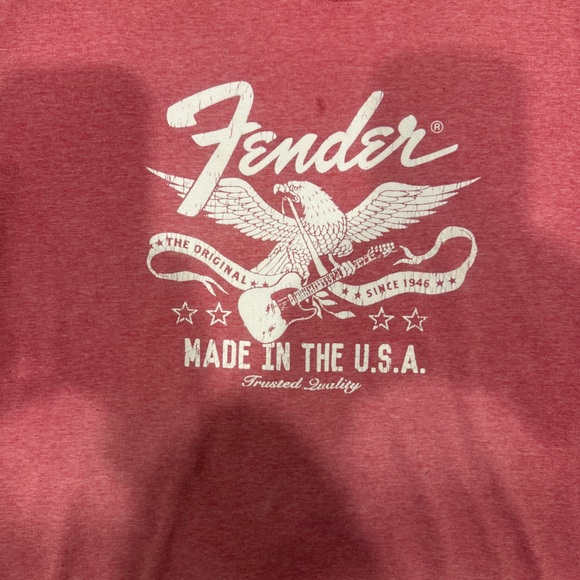 Men’s XL Red Tshirt with Fender print. Preworn with a few grease spots - Picture 2 of 7